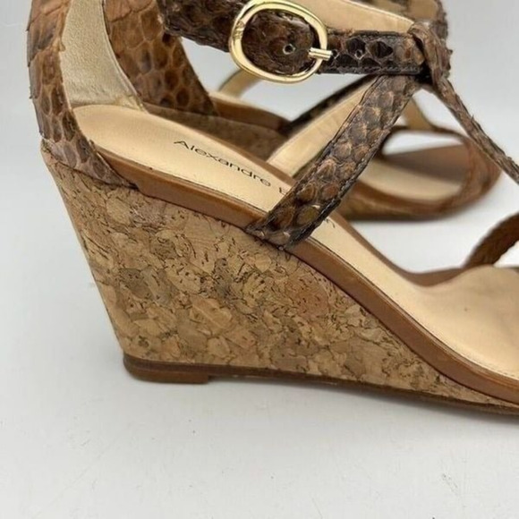 Alexandre Birman Womens Size 5 1/2 or 5.5 Cork Wedge Heels Brown Python T-Strap - Picture 10 of 12